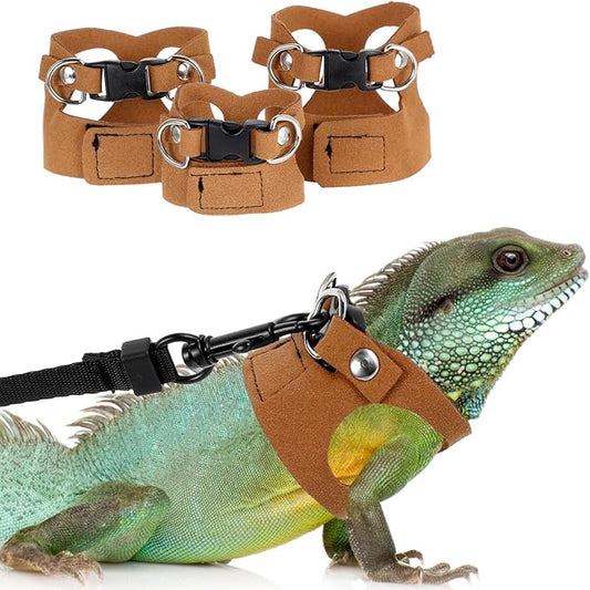 3Pcs Bearded Dragon Leash and Harness Set, Adjustable Lizard Leash Soft Small Animal Traction Rope, Vest Accessories for Squirrel Rat, Gecko, Bearded Dragon