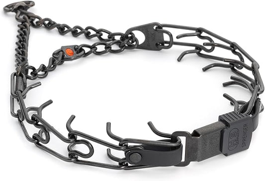 Herm Sprenger Black Stainless Steel Dog Collar with Quick Release ClicLock Buckle and Biothane Insert Training Collar Made in Germany (Black, 23in x 3.2mm(Neck Size up to19-20in))
