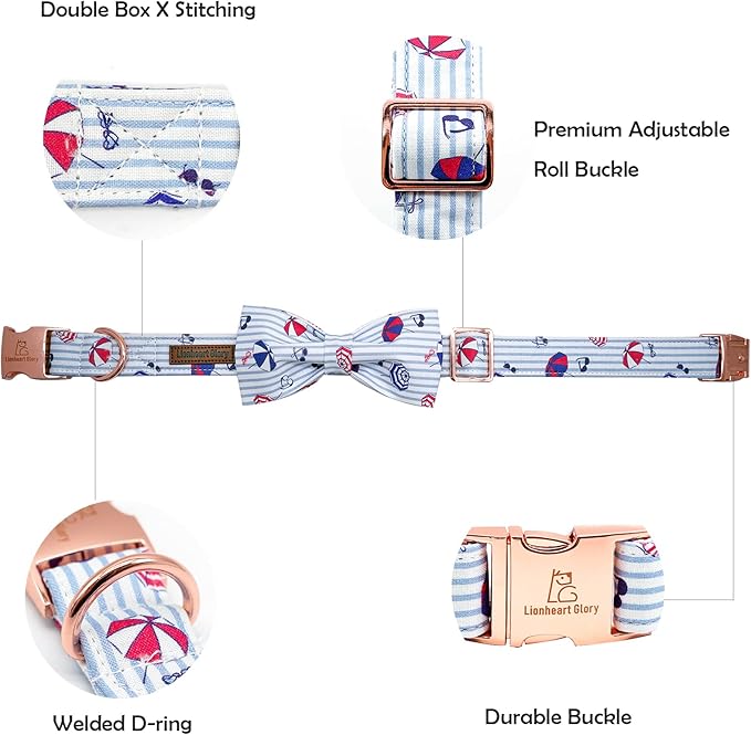 Lionheart glory Dog Collar, Dog Collar with Bow, Summer Stripe Boy Dog Bowtie Collar Cute Pet Collar Gift for X-Small Puppy and Cat