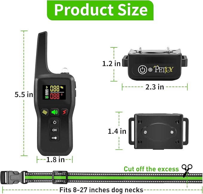 PetJoy Shock Collar for 3 Dogs, Automatic Bark Collar with Remote, Bark and Training Collar 2 in 1, Auto Bark Collar with Beep, Vibration and Shock (Level 1-100) - Remote 3300 Ft