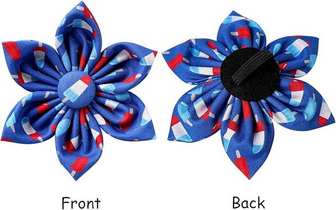 Lionet Paws Patriotic Female Dog Collar with Flower, 4th of July, Soft and Comfortable Adjustable Summer Popsicle Collar for Dogs, Medium, Neck 13.5-22 inches