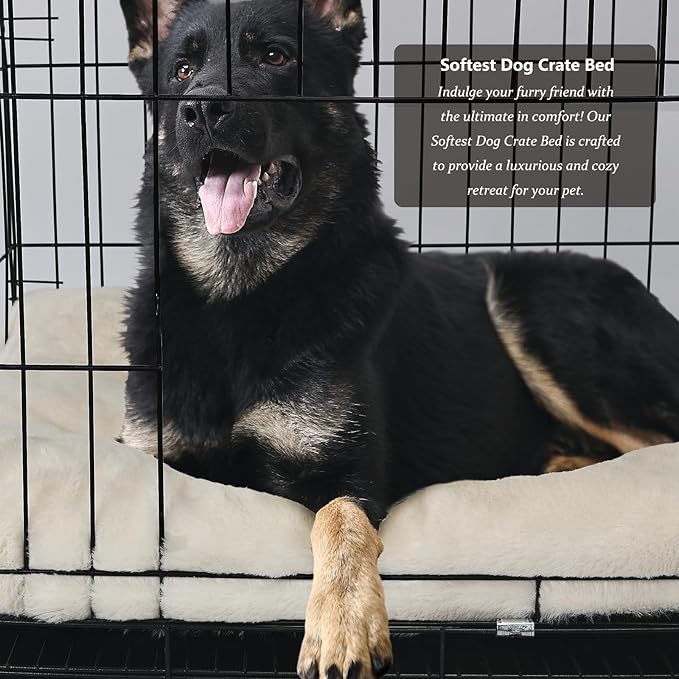 nononfish Large Dog Crate Pads 48 x 30 Washable with Anti-Slip Bottom fit Metal Dog Crates or Kennel,Deluxe Cozy XXLarge Pet Crate Pads for 48inch Kennel Jumbo Plus Pet Sleeping Mattress,Cream