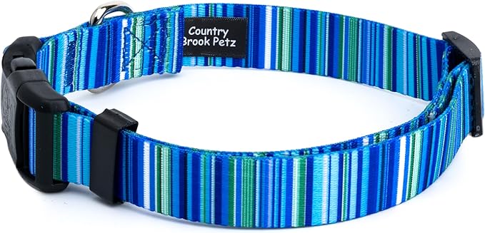 Country Brook Petz - Deluxe Blue Serape Dog Collar - Made in The U.S.A. - Country and Western Collection Featuring Rustic Designs (1 Inch, Medium)