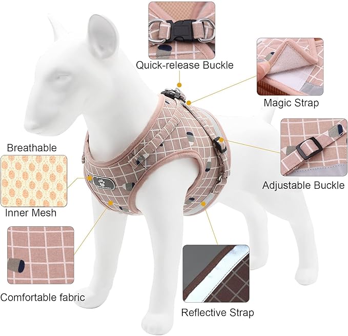 Zunea No Pull Small Dog Harness and Leash Set Adjustable Reflective Step-in Chihuahua Vest Harnesses Mesh Padded Plaid Escape Proof Walking Puppy Jacket for Boy Girl Pet Dogs Cats Pink L
