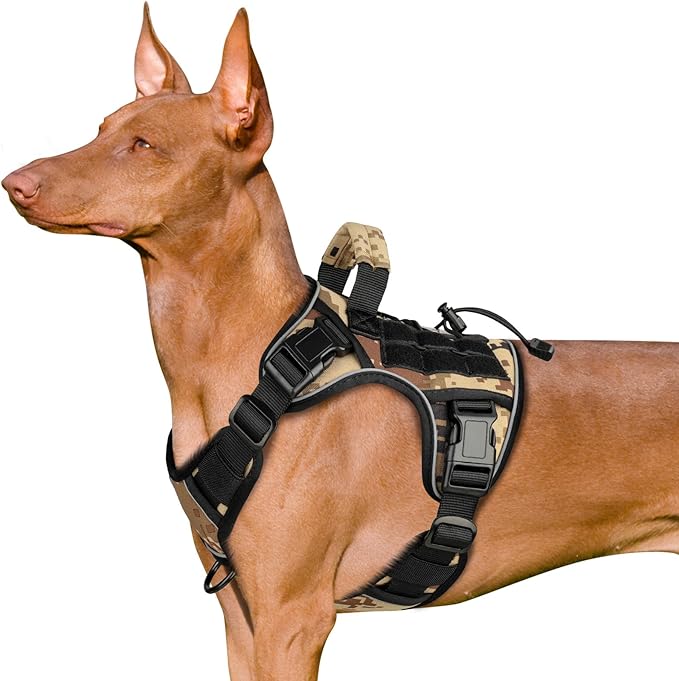 WINGOIN Tactical Dog Harness for Medium Dogs, Heavy Duty No Pull Dog Harness with Handle, Adjustable Reflective Military K9 German Shepherd Dog Vest for Training, Walking, Hiking, Camo (M)