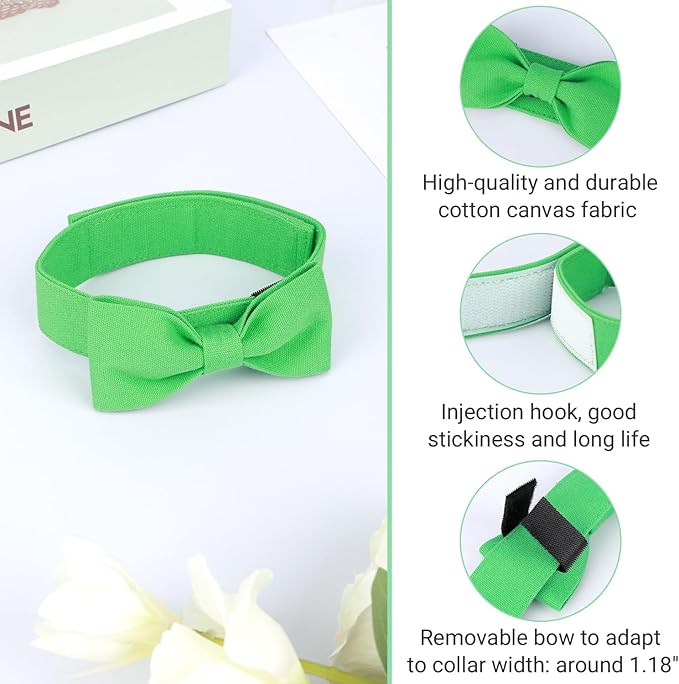 Segarty Dog Bow Ties, Adjustable Green Bowtie Collar for Small Medium Dogs, Durable Cat Neck Tie Tuxedo Comfortable Cotton Pets Grooming Accessories for Formal Wedding Holiday Birthday Gift Party