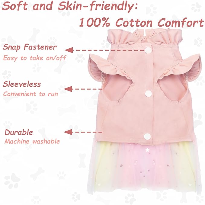Lace Dog Dress,Dress for Small Dogs,Back Traction Buckle,Dog Clothes,Cat Apparel,Pet Skirt,Pink,S