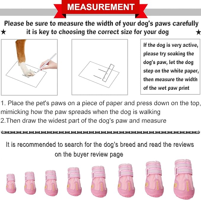 QUMY Dog Shoes for Large Dogs, Medium Dog Boots & Paw Protectors for Winter Snowy Day, Summer Hot Pavement, Waterproof in Rainy Weather, Outdoor Walking, Indoor Hardfloors Anti Slip Sole Pink 2