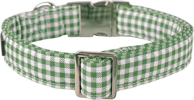 Lionet Paws Dog Collar, Comfortable Adjustable Cute Collar with Metal Buckle for Male Female Dogs, Green&White Grid Pattern, XLarge, Neck 16-26 inches