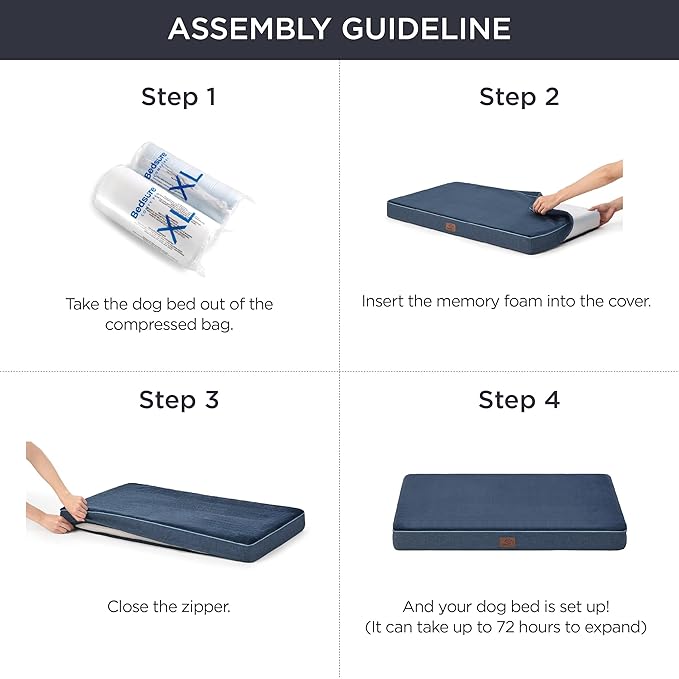 Bedsure Memory Foam Dog Bed Medium Size Dogs- Orthopedic Waterproof Pet Beds for Crate with Removable Washable Water-Resistant Cover and Nonskid Bottom - Plush Flannel Fleece Top Pet Mat, Navy