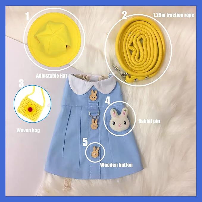 Guinea Pig Clothes,Soft Bunny Ferret Clothes with Pet Rabbit Harness and Leash Mini Hat Bag Cute Brooch for Kitten Small Animal Collars
