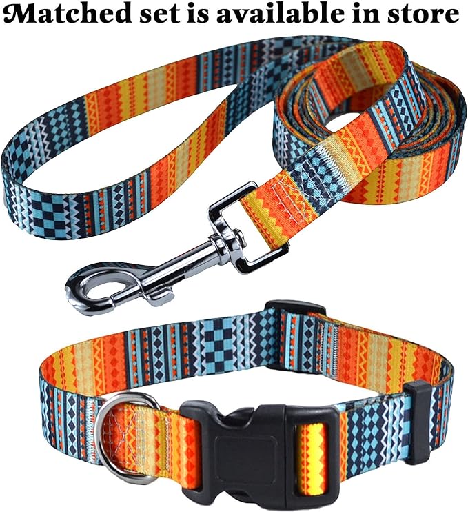 Dog Collar with Bohemia Floral Tribal Geometric Patterns - Soft Ethnic Style Collar Adjustable for Small Medium Large Dogs(Bohemian Orange,M)