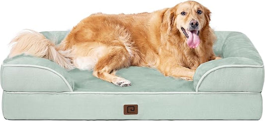 EHEYCIGA Orthopedic Dog Beds for Extra Large Dogs, Waterproof Memory Foam XL Dog Bed with Sides, Non-Slip Bottom and Egg-Crate Foam Big Pet Couch Bed with Washable Removable Cover, Sage Green