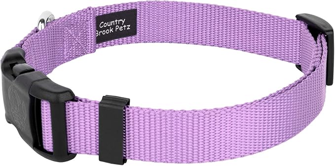 Country Brook Petz - American-Made Dog Collar for Large, Medium, and Small Dogs and Puppies - Deluxe Heavy Duty Nylon in 33 Dazzling Colors (Medium, 3/4 Inch Wide, Lavender)