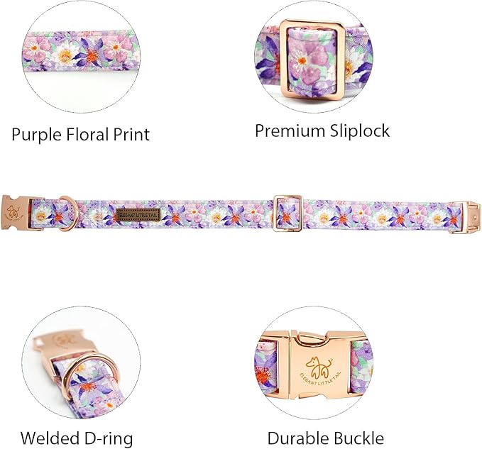 Elegant little tail Dog Collar, Rose Print Pet Collar Summer Dog Collar Durable Metal Buckle Dog Collars Cotton Pet Adjustable Dog Collars for Small Dogs