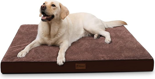 MIHIKK Waterproof Dog Bed Medium Size Dog Orthopedic Dog Beds for Crate with Removable Washable Cover Egg-Crate Foam Pet Pad Mat with Anti-Slip Bottom, 35x22 Inch, Brown