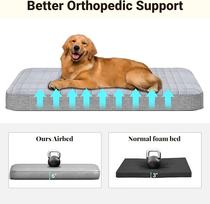 Heeyoo Large Dog Bed, Inflatable Dogs Bed for Large Dogs with Removable & Washable Cover, Orthopedic Dog Crate Pad with Anti-Slip Bottom, Portable Foldable Pet Bed for Indoor & Outdoor, Travel