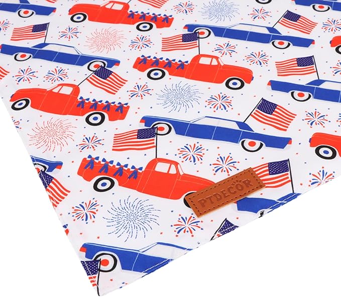 PTDECOR American USA Flag Dog Bandana Reversible Triangle Patriotic Dog Scarf 4th of July Bandanas for Medium Large Dogs Pets (Blue & White, Large)