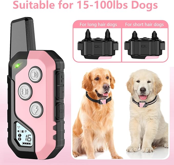 Shock Collar for Dogs, Dog Training Collar with Remote Control for 2 Dogs, 3 Training Modes with Beep, Vibration and Satic, Waterproof, Rechargeable E Collar for Large Medium Small