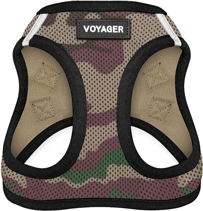 Voyager Step-in Air Dog Harness - All Weather Mesh, Reflective, No Pull Harness for Small, Medium Dogs, Cats - Secure with Hook & Loop Fastener, Buckle, Double D-Rings - Army/Black Trim, S
