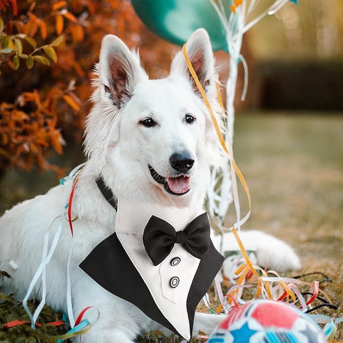 Segarty Formal Dog Tuxedo Bandana Dog Wedding Attire, Adjustable Collar with Bowtie, Pet Cats Tuxedo Bandana Necktie Collar for Medium Large Boy Pets Wedding Grooming Birthday Party Gift (L Black)