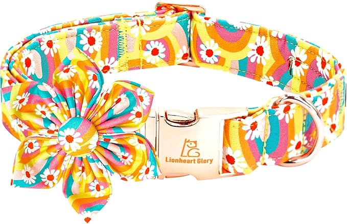 Lionheart glory Dog Collar with Flower, Sunflower Pattern Pet Collar Durable Cute Dog Flower Collars Summer Spring Female Pet Gift Adjustable Dog Collar for Small Dogs