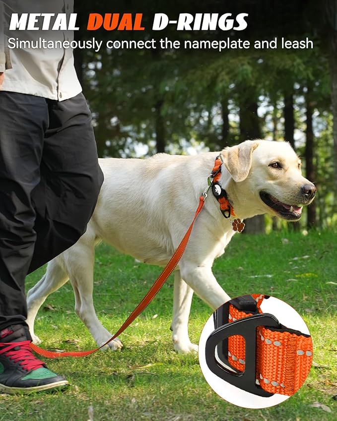 Joytale Airtag Dog Collar, Dual D-Rings, Reflective Pet Collar with Waterproof AirTag Holder, Soft Padded Adjustable for Small Dogs, Orange, S