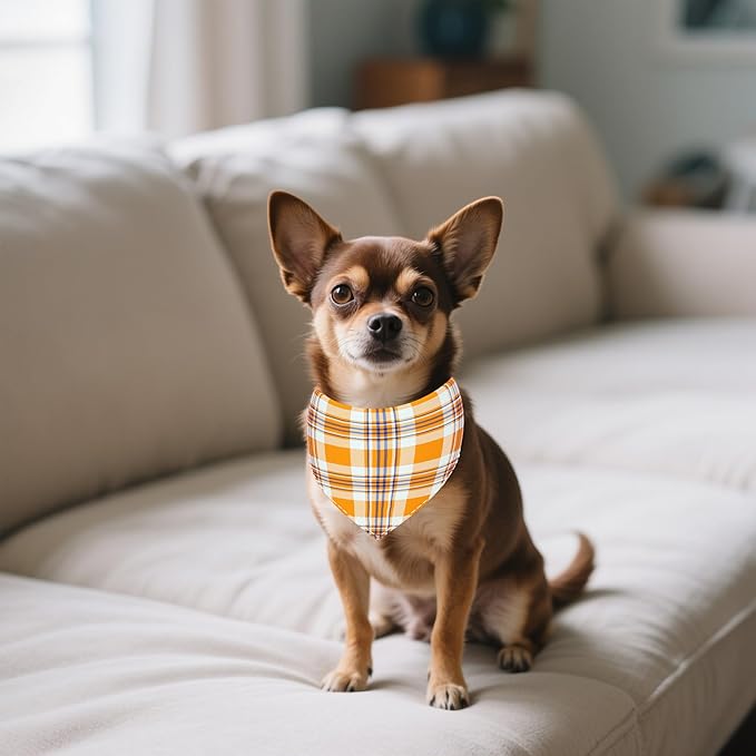 30 Pcs Plaid Dog Bandanas for Small Dogs Polyester Dog Bandana Bulk Reversible Print One Side Plaid Puppy Scarves Party Grooming S