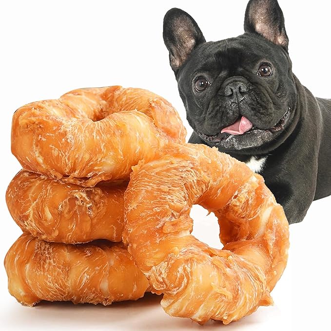 ASMPET Dog Treats Small Dogs, Chicken Wrapped Rawhide Donuts Healthy Natural Dog Chews Long Lasting Cleaning Teeth Grain Free for Medium Large Breed(Pack of 4 10.6 oz)
