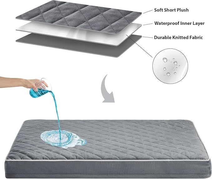 WNPETHOME Orthopedic Dog Beds for Large Dogs, Extra Large Waterproof Dog Bed with Removable Washable Cover & Anti-Slip Bottom, Egg Crate Foam Pet Bed Mat