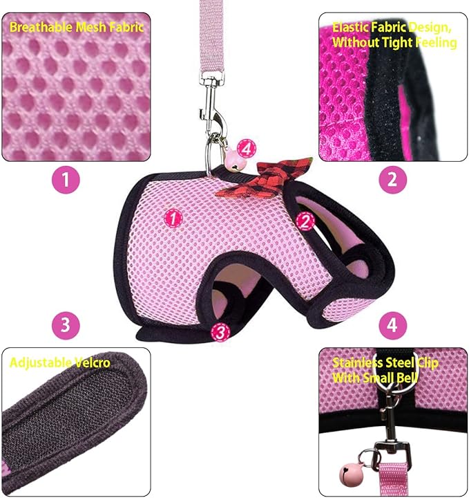 Rypet Guinea Pig Harness and Leash - Soft Mesh Small Animal Harness with Safe Bell, No Pull Comfort Padded Vest for Guinea Pigs, Ferret, Chinchilla and Similar Small Animals