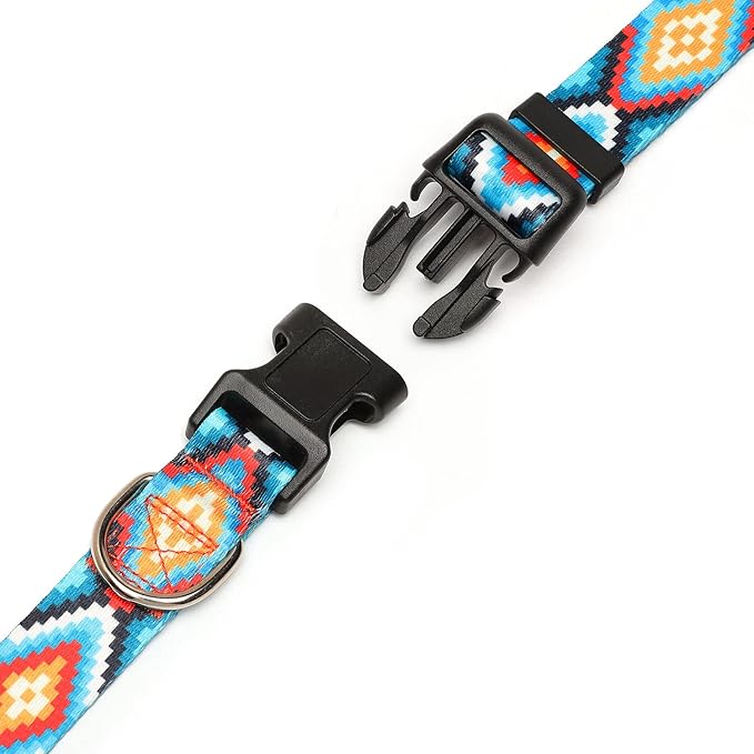 Adjustable Dog Collar with Patterns, Ultra Comfy Soft Nylon Breathable Pet Collar for Small Medium Large Dogs (L, Geometric Pattern)