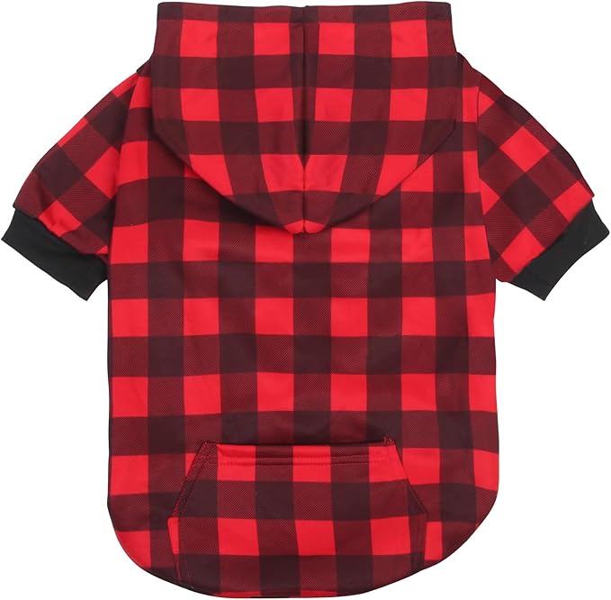 Plaid Dog Sweaters Hoodies Sweatshirts for Dogs Cats, Warm and Soft Cold Weater Coats for Christmas (Red, X-Small)
