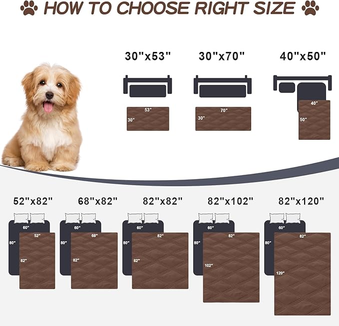 Smiry Waterproof Dog Bed Cover Blanket 68x82, Soft Reversible Pet Blanket, Washable Leakproof Cats Dogs Couch Cover for Sofa, Couch, Furniture, Brown/Chocolate