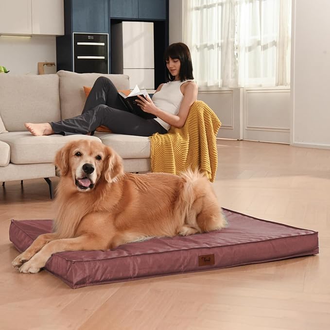 Outdoor Dog Bed for Medium Dogs, Waterproof Dog Crate Bed for Medium Dogs Cats, Orthopedic Egg Crate Foam Pet Bed with Washable and Removable Oxford Cover, Pink