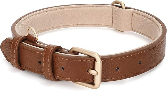 WHIPPY Leather Dog Collar for Small Medium Dog Adjustable Soft Breathable Leather Padded Puppy Collar with Alloy Buckle Heavy Duty Waterproof Classic Dog Pet Collar,brown,XS