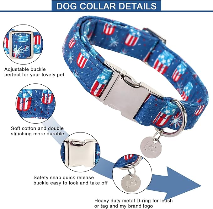 4th of July Dog Collar, Patriotic Dog Collar, American Flag Collar for Puppy Boy Girl Dog or Cat, Comfortable Summer Collar with Metal Buckle, XS