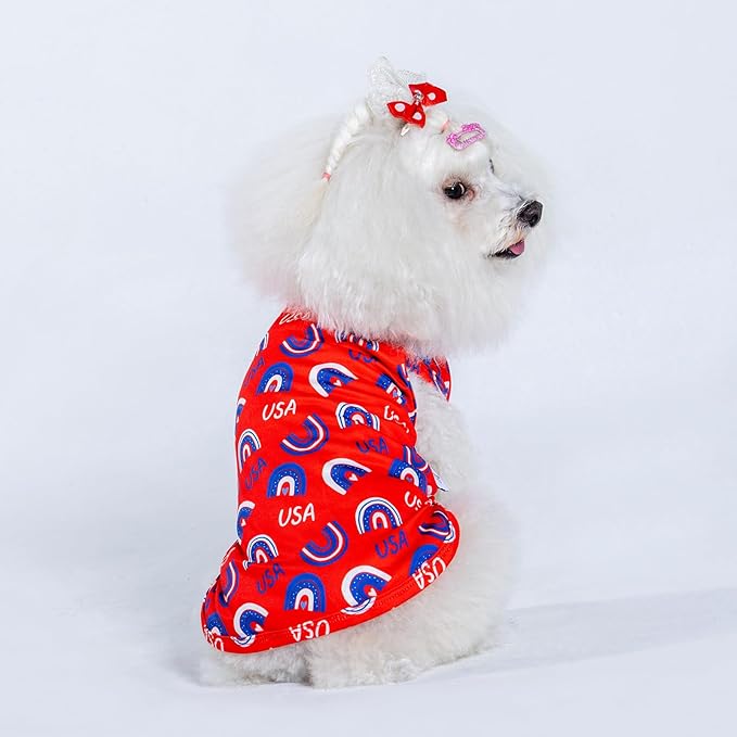 CuteBone 4th of July Dog Shirts 2-Pack Soft Pet Clothes Breathable Summer Vest for Small Puppy and Stretchy Cat Apparel 2BX18M