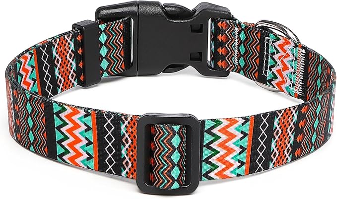 Adjustable Dog Collar with Patterns, Ultra Comfy Soft Nylon Breathable Pet Collar for Small Medium Large Dogs (M, Tribal Orange)