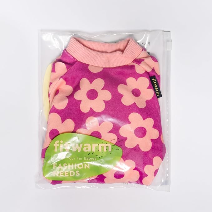 Fitwarm Flower Fleece Dog Pajamas, Warm Winter Dog Clothes for Small Dogs Girl, Cozy Pet Onesie with Feet, Pink, XL