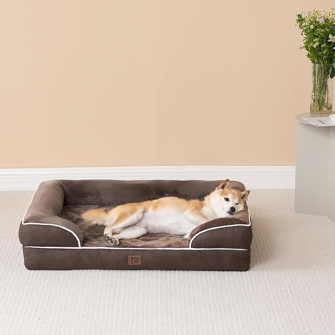 EHEYCIGA Orthopedic Dog Bed for Small Dogs, Waterproof Memory Foam Small Dog Beds with Sides, Non-Slip Bottom and Egg-Crate Foam Medium Pet Couch Bed with Washable Removable Cover, Brown