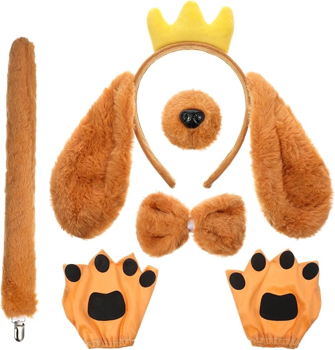 Kisangel Dog Costume Accessories Set - Adjustable Dog Ears Headband, Tail, Paw Gloves for Cosplay, Party, Birthday, and Holiday Events