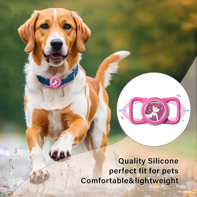 Waterproof Airtag Dog Collar Holder, Silicone & ABS Airtag Holder for Dog & Cat Collars, Ultra-Durable, Lightweight and Protective Airtag Case (Rose-1, Regular)