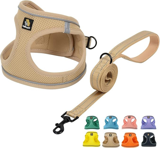 BELLA & PAL Puppy Harness with Leash Set, Step in Harness for Small Dogs, Dog Air Mesh Dog Vest Harness with Reflective Strip, No Pull No-Chock Harness for XXS, XS, Small, Medium Dog Cat (Khaki, M)