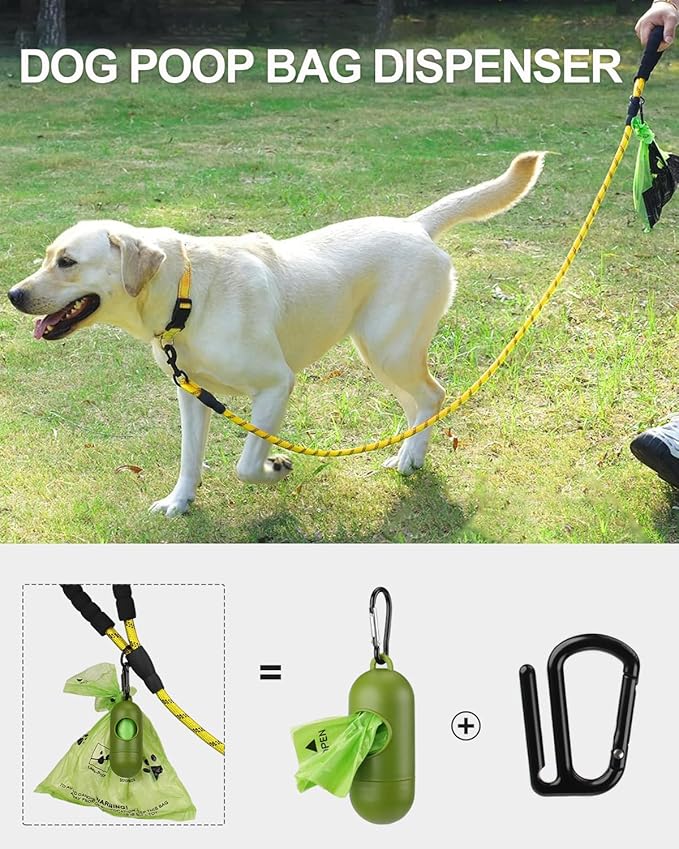 Joytale Reflective Dog Leash, Heavy Duty Nylon Rope with Poop Bag Holder, Highly Reflective Threads Leashes for Medium Large Dogs, Yellow, 5'×1/2''