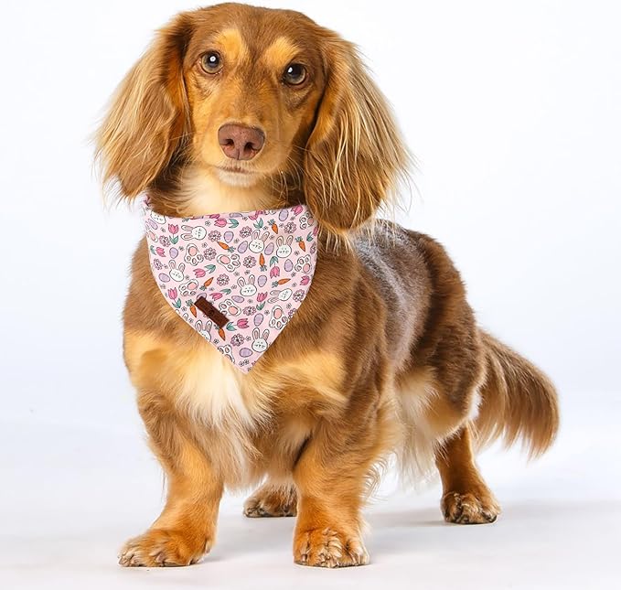 Lionet Paws Easter 2pcs Dog Bandanas, Pink Rabbit Dog Scarf Bib Premium Fabric,Cute Rabbit Claw Flower Bandanas for Small Medium Dogs Pets