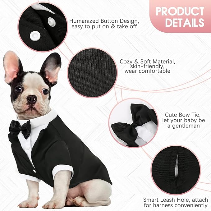Kuoser Dog Tuxedo,Dog Wedding Suit with Bow Tie Formal Dogs Tux Pet Wedding Party Birthday Costume,Doggy Valentines Christmas Halloween Graduation Outfit Cosplay for Small Medium Large Dogs,Black XL