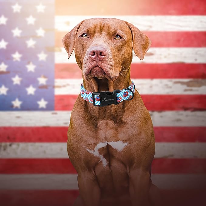 ARING PET 4th of July Dog Collar-Cotton Patriotic Dog Collar, Adjustable Tongue Print Pet Collar Puppy Collars with Quick Release Buckle for Small Medium Large Dogs