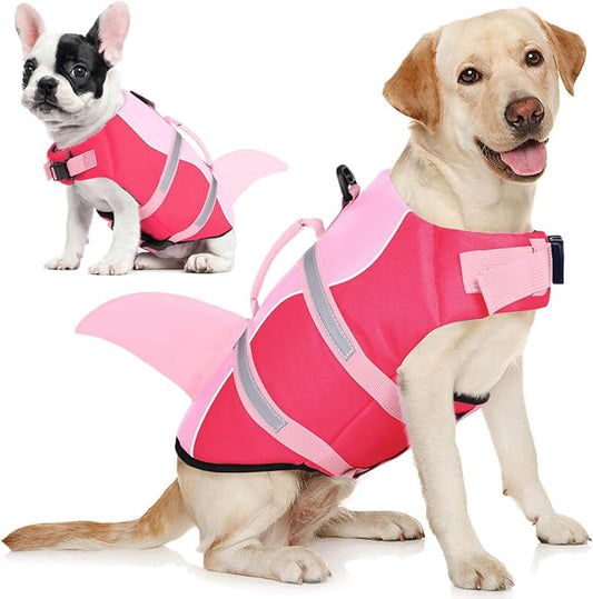 AOFITEE Dog Life Vest for Swimming, Shark Dog Life Jacket Large, High Flotation Dogs Swimming Vest with Rescue Handle and Reflective Stripe, Dogs Lifesaver Swimsuit for Boating Summer Pool Beach, XL