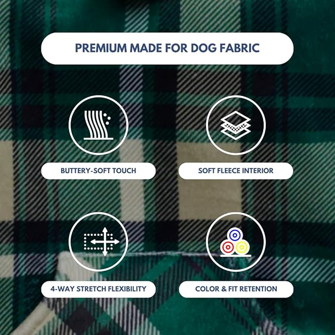 Spark Paws Dog Hoodie - Premium Quality, Buttery Soft, Superior Comfort and Fit, Calming Fleece Interior, Suitable for All Breeds - Green Plaid - 4XL